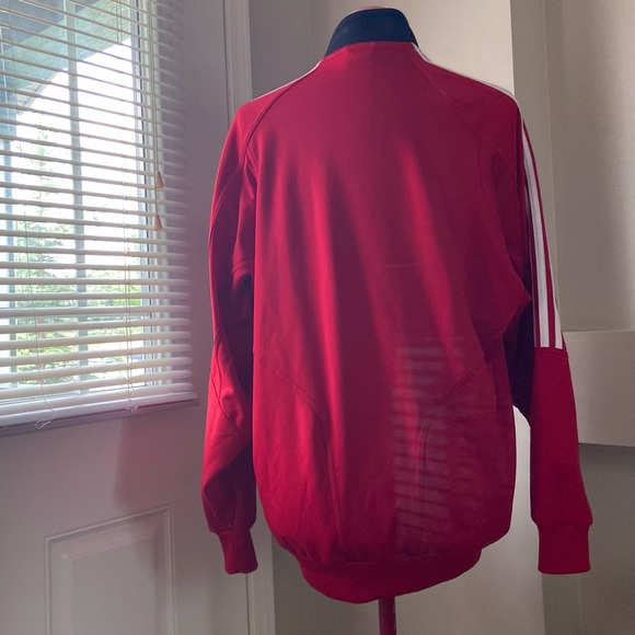 Adidas unisex red, white 3 stripes long sleeve zip up track top. Size XL. Used. - Picture 6 of 10